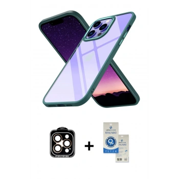 MARSİLYAN™- iPhone 14 Pro Max Kılıf Nova Işık Serisi - Şeffaf Royal Nano Ekran Koruyucu + PVD Metal Kamera Lens - TU