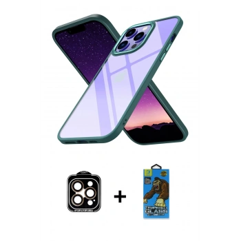 MARSİLYAN™- iPhone 14 Pro Max Kılıf Nova Işık Serisi - Siyah 18D Cam Ekran Koruyucu + PVD Metal Kamera Lens - TU