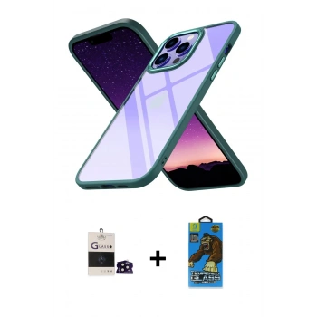 MARSİLYAN™- iPhone 14 Pro Max Kılıf Nova Işık Serisi - Siyah 18D Cam Ekran Koruyucu + Bilvis Titan Kamera Lens - SH