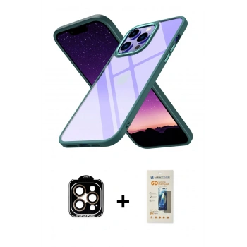 MARSİLYAN™- iPhone 14 Pro Max Kılıf Nova Işık Serisi - Siyah 6D Mat Seramik Hayalet Nano Ekran Koruyucu + PVD Metal Kamera Lens - TU