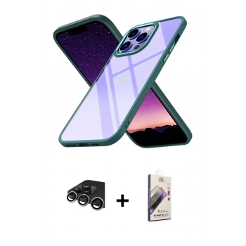 MARSİLYAN™- iPhone 14 Pro Max Kılıf Nova Işık Serisi - Siyah Bilvis 3D Mat Cam Ekran Koruyucu + Raze Metal Kamera Lens - GS