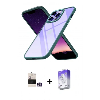 MARSİLYAN™- iPhone 14 Pro Max Kılıf Nova Işık Serisi - Siyah Bilvis 5in1 3D Magic Cam Ekran Koruyucu + Bilvis Titan Kamera Lens - GS