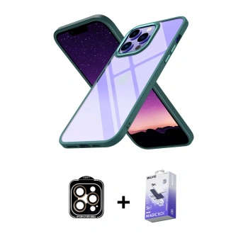 MARSİLYAN™- iPhone 14 Pro Max Kılıf Nova Işık Serisi - Siyah Bilvis 5in1 5D Magic Hayalet Cam Ekran Koruyucu + PVD Metal Kamera Lens - TU
