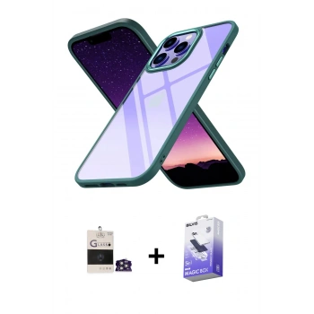 MARSİLYAN™- iPhone 14 Pro Max Kılıf Nova Işık Serisi - Siyah Bilvis 5in1 5D Magic Hayalet Cam Ekran Koruyucu + Bilvis Titan Kamera Lens - GS