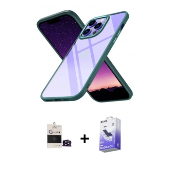 MARSİLYAN™- iPhone 14 Pro Max Kılıf Nova Işık Serisi - Siyah Bilvis 5in1 5D Magic Hayalet Cam Ekran Koruyucu + Bilvis Titan Kamera Lens - SH