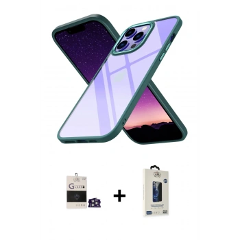 MARSİLYAN™- iPhone 14 Pro Max Kılıf Nova Işık Serisi - Siyah Bilvis Hayalet Cam Ekran Koruyucu + Bilvis Titan Kamera Lens - GS