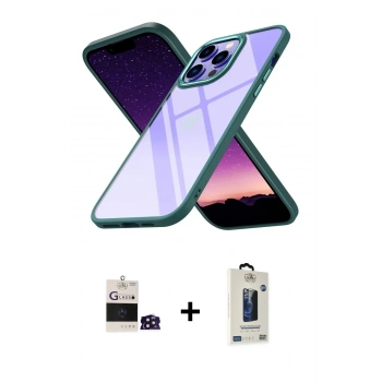 MARSİLYAN™- iPhone 14 Pro Max Kılıf Nova Işık Serisi - Siyah Bilvis Hayalet Cam Ekran Koruyucu + Bilvis Titan Kamera Lens - DNMR