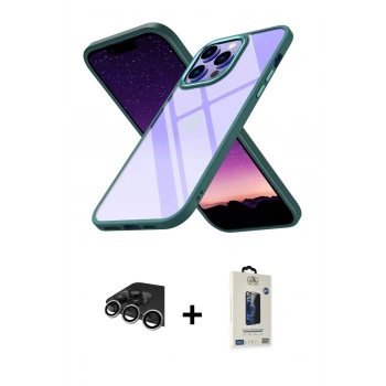 MARSİLYAN™- iPhone 14 Pro Max Kılıf Nova Işık Serisi - Siyah Bilvis Hayalet Cam Ekran Koruyucu + Raze Metal Kamera Lens - GS