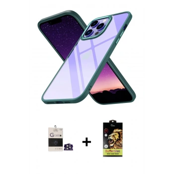 MARSİLYAN™- iPhone 14 Pro Max Kılıf Nova Işık Serisi - Siyah Buffer Cam Ekran Koruyucu + Bilvis Titan Kamera Lens - GS