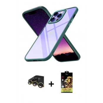MARSİLYAN™- iPhone 14 Pro Max Kılıf Nova Işık Serisi - Siyah Buffer Cam Ekran Koruyucu + Raze Metal Kamera Lens - GD