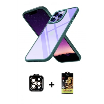 MARSİLYAN™- iPhone 14 Pro Max Kılıf Nova Işık Serisi - Siyah Buffer Cam Ekran Koruyucu + PVD Metal Kamera Lens - TU