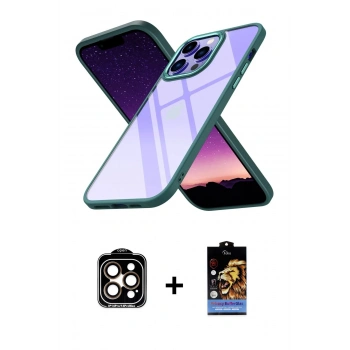 MARSİLYAN™- iPhone 14 Pro Max Kılıf Nova Işık Serisi - Siyah Buffer Hayalet Cam Ekran Koruyucu + PVD Metal Kamera Lens - TU
