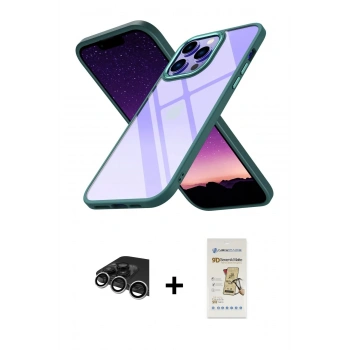 MARSİLYAN™- iPhone 14 Pro Max Kılıf Nova Işık Serisi - Siyah Mat Seramik Nano Ekran Koruyucu + Raze Metal Kamera Lens - GS