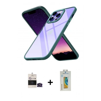 MARSİLYAN™- iPhone 14 Pro Max Kılıf Nova Işık Serisi - Siyah Polymer Nano Ekran Koruyucu + Bilvis Titan Kamera Lens - SH