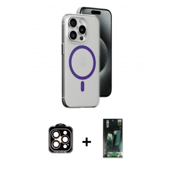 MARSİLYAN™- iPhone 14 Pro Max Kılıf Odak Form Özel Seri - Şeffaf 360 Full Body Arka Koruyucu + PVD Metal Kamera Lens - TU