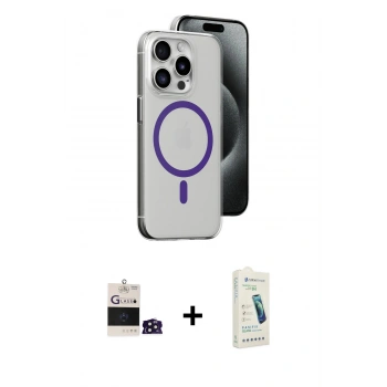 MARSİLYAN™- iPhone 14 Pro Max Kılıf Odak Form Özel Seri - Şeffaf Pasifik Cam Ekran Koruyucu + Bilvis Titan Kamera Lens - DNMR