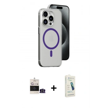 MARSİLYAN™- iPhone 14 Pro Max Kılıf Odak Form Özel Seri - Şeffaf Pasifik Cam Ekran Koruyucu + Bilvis Titan Kamera Lens - SH