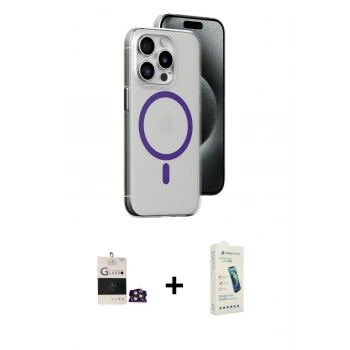 MARSİLYAN™- iPhone 14 Pro Max Kılıf Odak Form Özel Seri - Şeffaf Pasifik Cam Ekran Koruyucu + Bilvis Titan Kamera Lens - GD