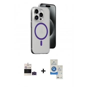 MARSİLYAN™- iPhone 14 Pro Max Kılıf Odak Form Özel Seri - Şeffaf Royal Nano Ekran Koruyucu + Bilvis Titan Kamera Lens - DNMR