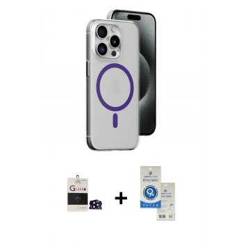 MARSİLYAN™- iPhone 14 Pro Max Kılıf Odak Form Özel Seri - Şeffaf Royal Nano Ekran Koruyucu + Bilvis Titan Kamera Lens - SH