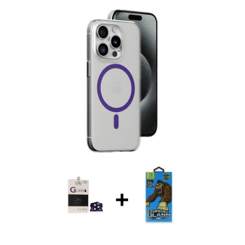 MARSİLYAN™- iPhone 14 Pro Max Kılıf Odak Form Özel Seri - Siyah 18D Cam Ekran Koruyucu + Bilvis Titan Kamera Lens - DNMR