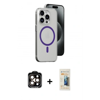 MARSİLYAN™- iPhone 14 Pro Max Kılıf Odak Form Özel Seri - Siyah 6D Mat Seramik Hayalet Nano Ekran Koruyucu + PVD Metal Kamera Lens - TU