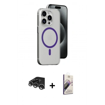MARSİLYAN™- iPhone 14 Pro Max Kılıf Odak Form Özel Seri - Siyah Bilvis 3D Mat Cam Ekran Koruyucu + Raze Metal Kamera Lens - GS