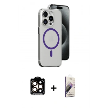 MARSİLYAN™- iPhone 14 Pro Max Kılıf Odak Form Özel Seri - Siyah Bilvis 3D Mat Cam Ekran Koruyucu + PVD Metal Kamera Lens - TU
