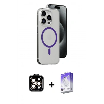 MARSİLYAN™- iPhone 14 Pro Max Kılıf Odak Form Özel Seri - Siyah Bilvis 5in1 3D Magic Cam Ekran Koruyucu + PVD Metal Kamera Lens - TU