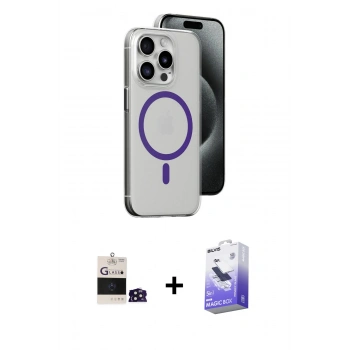 MARSİLYAN™- iPhone 14 Pro Max Kılıf Odak Form Özel Seri - Siyah Bilvis 5in1 5D Magic Hayalet Cam Ekran Koruyucu + Bilvis Titan Kamera Lens - DNMR