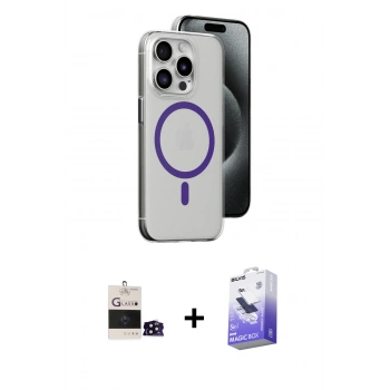 MARSİLYAN™- iPhone 14 Pro Max Kılıf Odak Form Özel Seri - Siyah Bilvis 5in1 5D Magic Hayalet Cam Ekran Koruyucu + Bilvis Titan Kamera Lens - SH