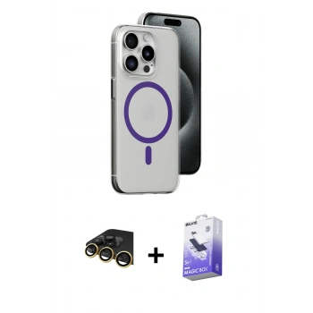 MARSİLYAN™- iPhone 14 Pro Max Kılıf Odak Form Özel Seri - Siyah Bilvis 5in1 5D Magic Hayalet Cam Ekran Koruyucu + Raze Metal Kamera Lens - GD
