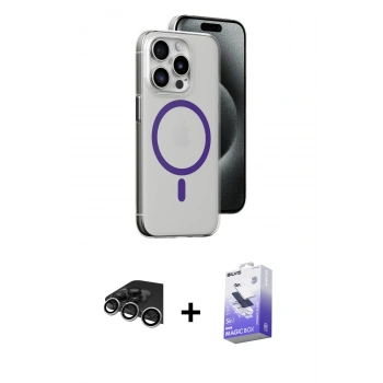 MARSİLYAN™- iPhone 14 Pro Max Kılıf Odak Form Özel Seri - Siyah Bilvis 5in1 5D Magic Hayalet Cam Ekran Koruyucu + Raze Metal Kamera Lens - GS