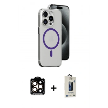 MARSİLYAN™- iPhone 14 Pro Max Kılıf Odak Form Özel Seri - Siyah Bilvis Hayalet Cam Ekran Koruyucu + PVD Metal Kamera Lens - TU