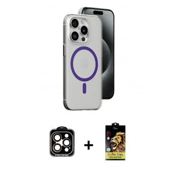 MARSİLYAN™- iPhone 14 Pro Max Kılıf Odak Form Özel Seri - Siyah Buffer Cam Ekran Koruyucu + PVD Metal Kamera Lens - TU