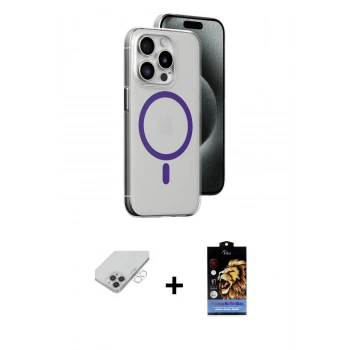 MARSİLYAN™- iPhone 14 Pro Max Kılıf Odak Form Özel Seri - Siyah Buffer Hayalet Cam Ekran Koruyucu + Band Metal Kamera Lens - GS