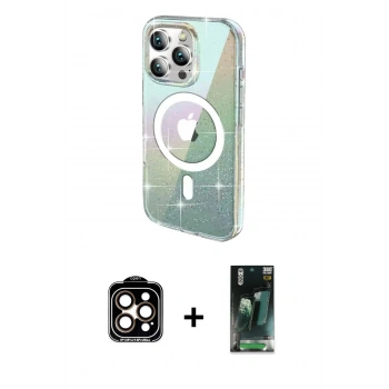 MARSİLYAN™- iPhone 14 Pro Max Kılıf Odak Modern Serisi - Şeffaf 360 Full Body Arka Koruyucu + PVD Metal Kamera Lens - TU