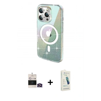 MARSİLYAN™- iPhone 14 Pro Max Kılıf Odak Modern Serisi - Şeffaf Pasifik Cam Ekran Koruyucu + Bilvis Titan Kamera Lens - GD