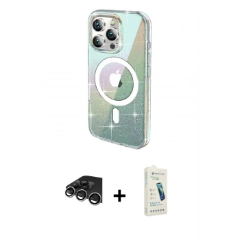 MARSİLYAN™- iPhone 14 Pro Max Kılıf Odak Modern Serisi - Şeffaf Pasifik Cam Ekran Koruyucu + Raze Metal Kamera Lens - GS