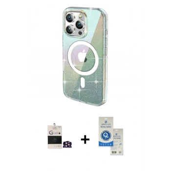 MARSİLYAN™- iPhone 14 Pro Max Kılıf Odak Modern Serisi - Şeffaf Royal Nano Ekran Koruyucu + Bilvis Titan Kamera Lens - GD