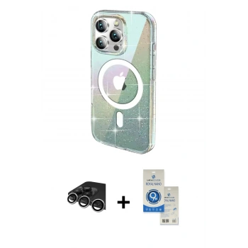 MARSİLYAN™- iPhone 14 Pro Max Kılıf Odak Modern Serisi - Şeffaf Royal Nano Ekran Koruyucu + Raze Metal Kamera Lens - GS