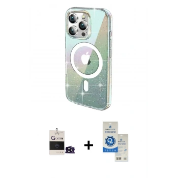 MARSİLYAN™- iPhone 14 Pro Max Kılıf Odak Modern Serisi - Şeffaf Royal Nano Ekran Koruyucu + Bilvis Titan Kamera Lens - SH