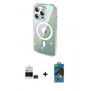MARSİLYAN™- iPhone 14 Pro Max Kılıf Odak Modern Serisi - Siyah 18D Cam Ekran Koruyucu + Bilvis Titan Kamera Lens - DNMR