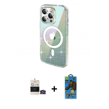 MARSİLYAN™- iPhone 14 Pro Max Kılıf Odak Modern Serisi - Siyah 18D Cam Ekran Koruyucu + Bilvis Titan Kamera Lens - GD