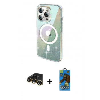 MARSİLYAN™- iPhone 14 Pro Max Kılıf Odak Modern Serisi - Siyah 18D Cam Ekran Koruyucu + Raze Metal Kamera Lens - GD