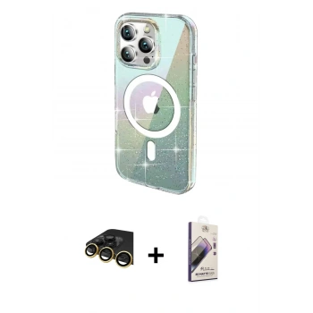 MARSİLYAN™- iPhone 14 Pro Max Kılıf Odak Modern Serisi - Siyah Bilvis 3D Mat Cam Ekran Koruyucu + Raze Metal Kamera Lens - GD