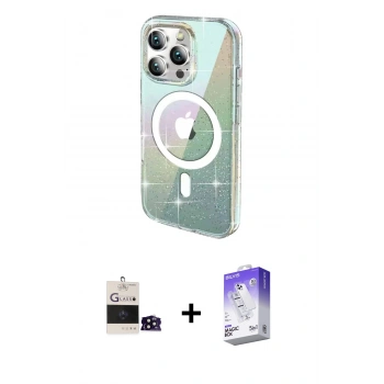MARSİLYAN™- iPhone 14 Pro Max Kılıf Odak Modern Serisi - Siyah Bilvis 5in1 3D Magic Cam Ekran Koruyucu + Bilvis Titan Kamera Lens - SH