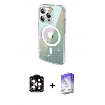 MARSİLYAN™- iPhone 14 Pro Max Kılıf Odak Modern Serisi - Siyah Bilvis 5in1 3D Magic Cam Ekran Koruyucu + PVD Metal Kamera Lens - TU