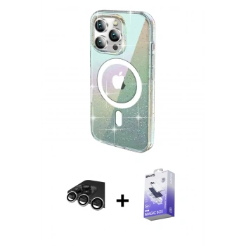 MARSİLYAN™- iPhone 14 Pro Max Kılıf Odak Modern Serisi - Siyah Bilvis 5in1 5D Magic Hayalet Cam Ekran Koruyucu + Raze Metal Kamera Lens - GS