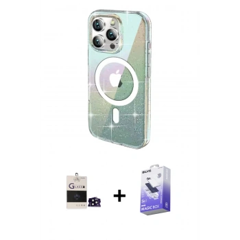MARSİLYAN™- iPhone 14 Pro Max Kılıf Odak Modern Serisi - Siyah Bilvis 5in1 5D Magic Hayalet Cam Ekran Koruyucu + Bilvis Titan Kamera Lens - SH